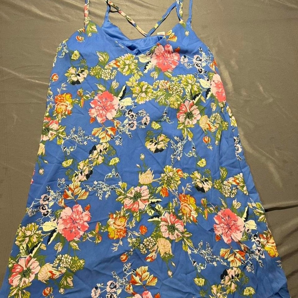 Xhilaration Floral Cami Dress Small Blue Pink Sleeveless‎ Summer Mini Dress